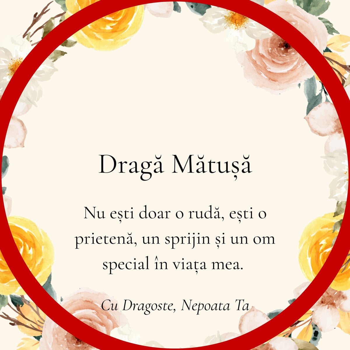 Cardul cu mesaj pentru Mătușa Mea, din partea Nepoatei (rotund)